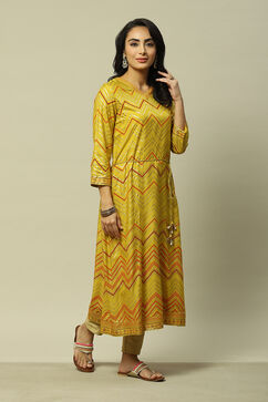 Lime Green LIVA Straight Printed Kurta image number 4