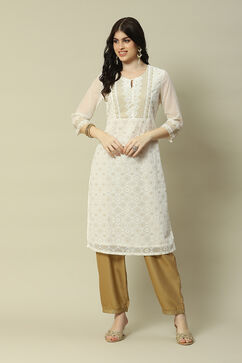 Off White Poly Georgette Straight Kurta image number 5
