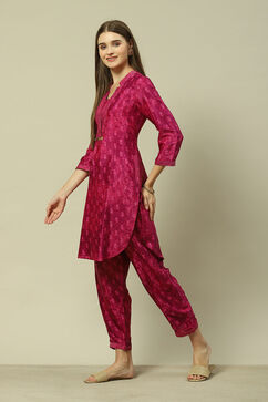Pink Viscose Shantoon Straight Printed Kurta Palazzo Suit Set image number 3