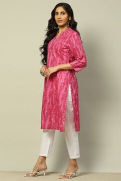 Purple Cotton Printed Straight Kurta image number 2