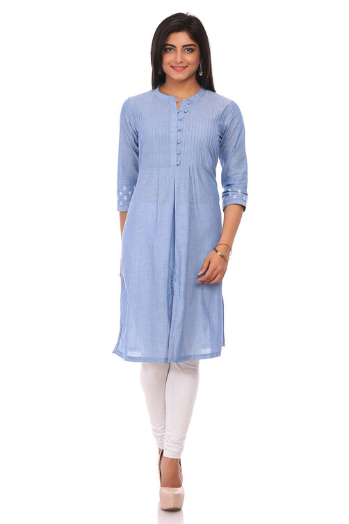 Blue Cotton Straight Kurta image number 0