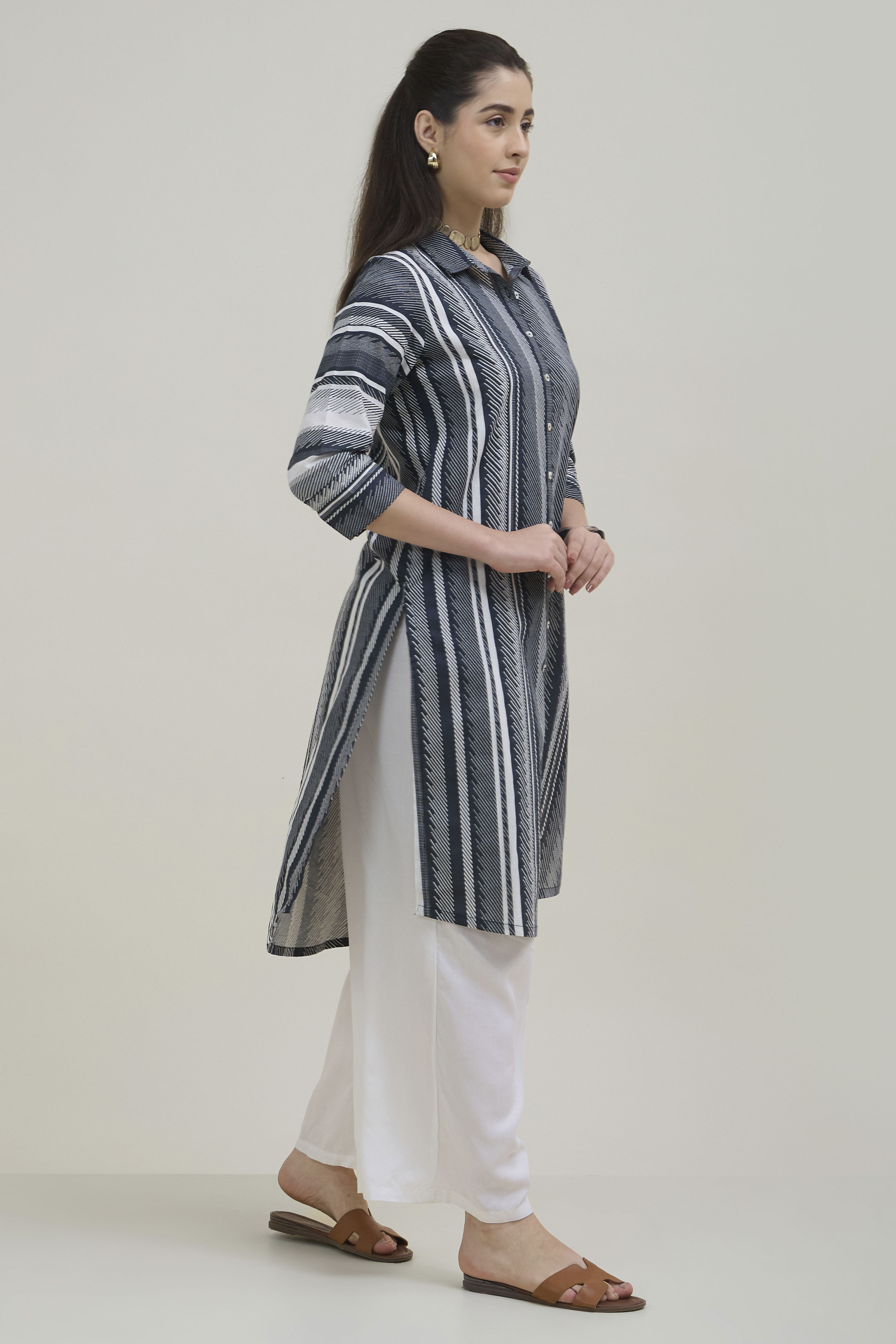 Black White Cotton Flex Straight Printed Kurta image number 3
