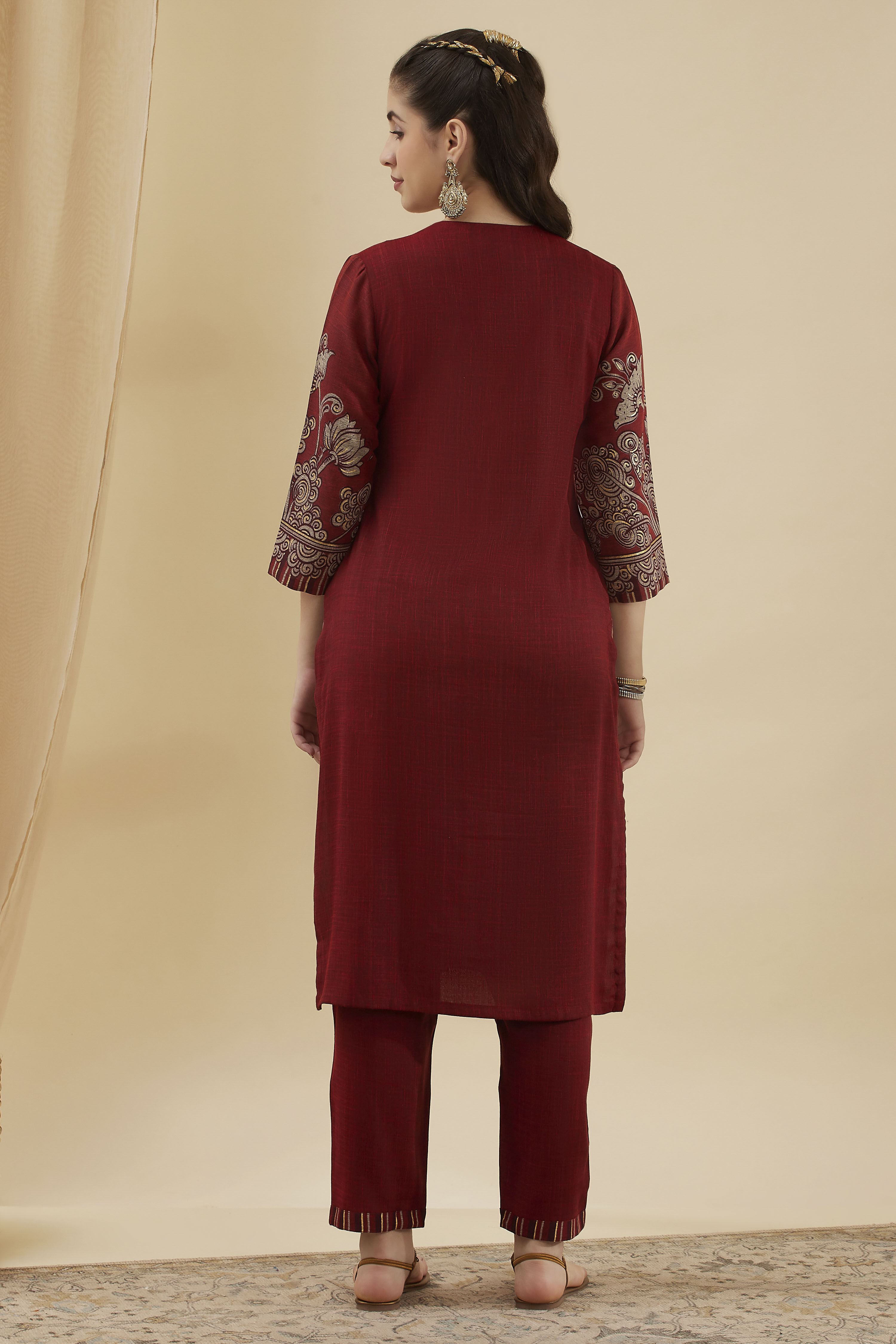 Rust Viscose Blend Straight Printed Kurta Pants Set image number 5