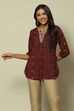 Maroon Viscose Straight Printed Top image number 5