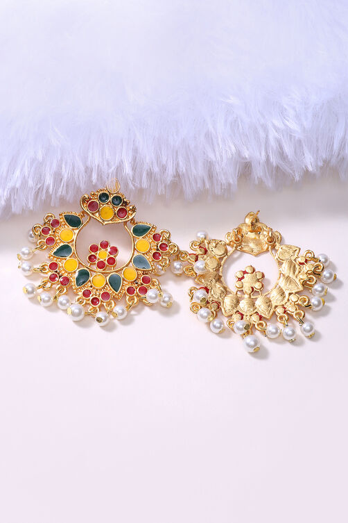 Yellow And Green Metal Brass Earring image number 2