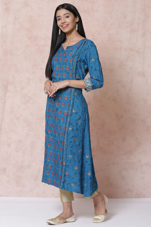 Petrol Blue LIVA A Line Kurta image number 2