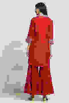 Red Solid Straight Suit Set image number 4