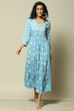 Blue LIVA Tiered Printed Dress image number 5