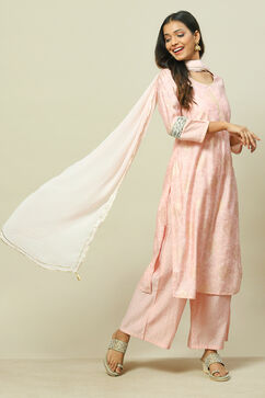 Light Pink Cotton Blend Woven Straight Kurta Suit Set image number 0