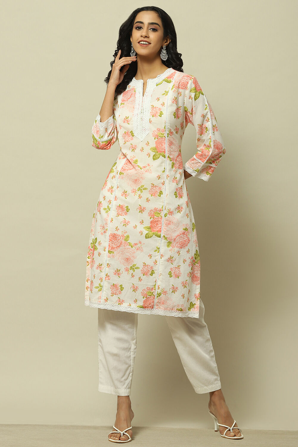 Lilac Cotton Printed Straight Suit Set image number 0