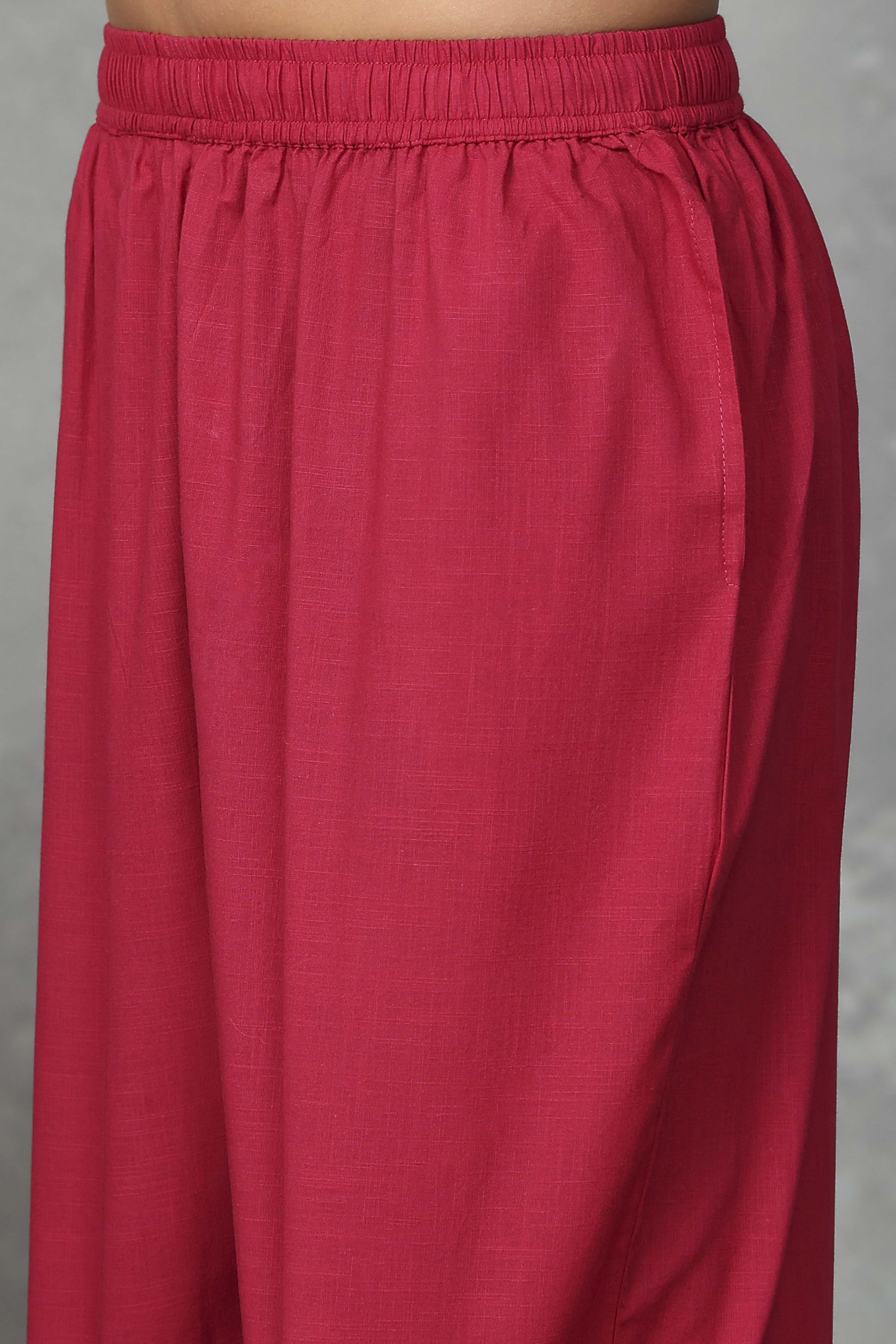 Red Cotton Kurta Pants Set image number 2