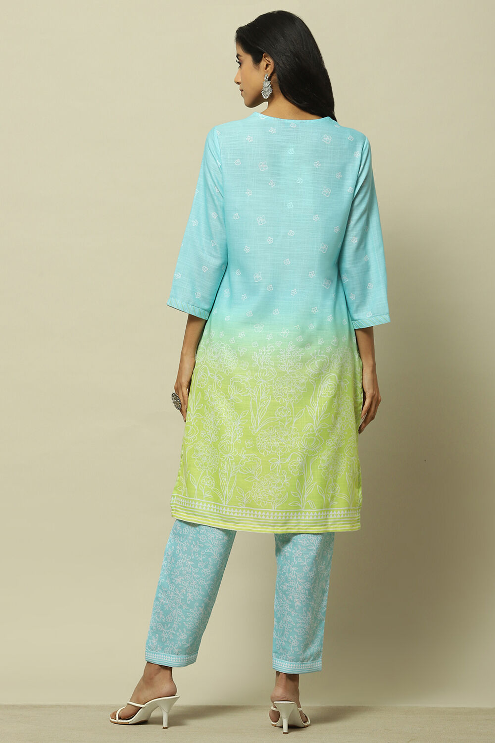 Aqua Blue Green Ombre Printed Straight Kurta Set image number 4