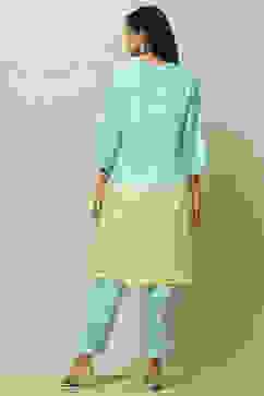 Aqua Blue Green Ombre Printed Straight Kurta Set image number 4