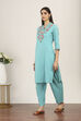 Green Cotton Blend Cotton Flex Kurta Pants Set image number 3