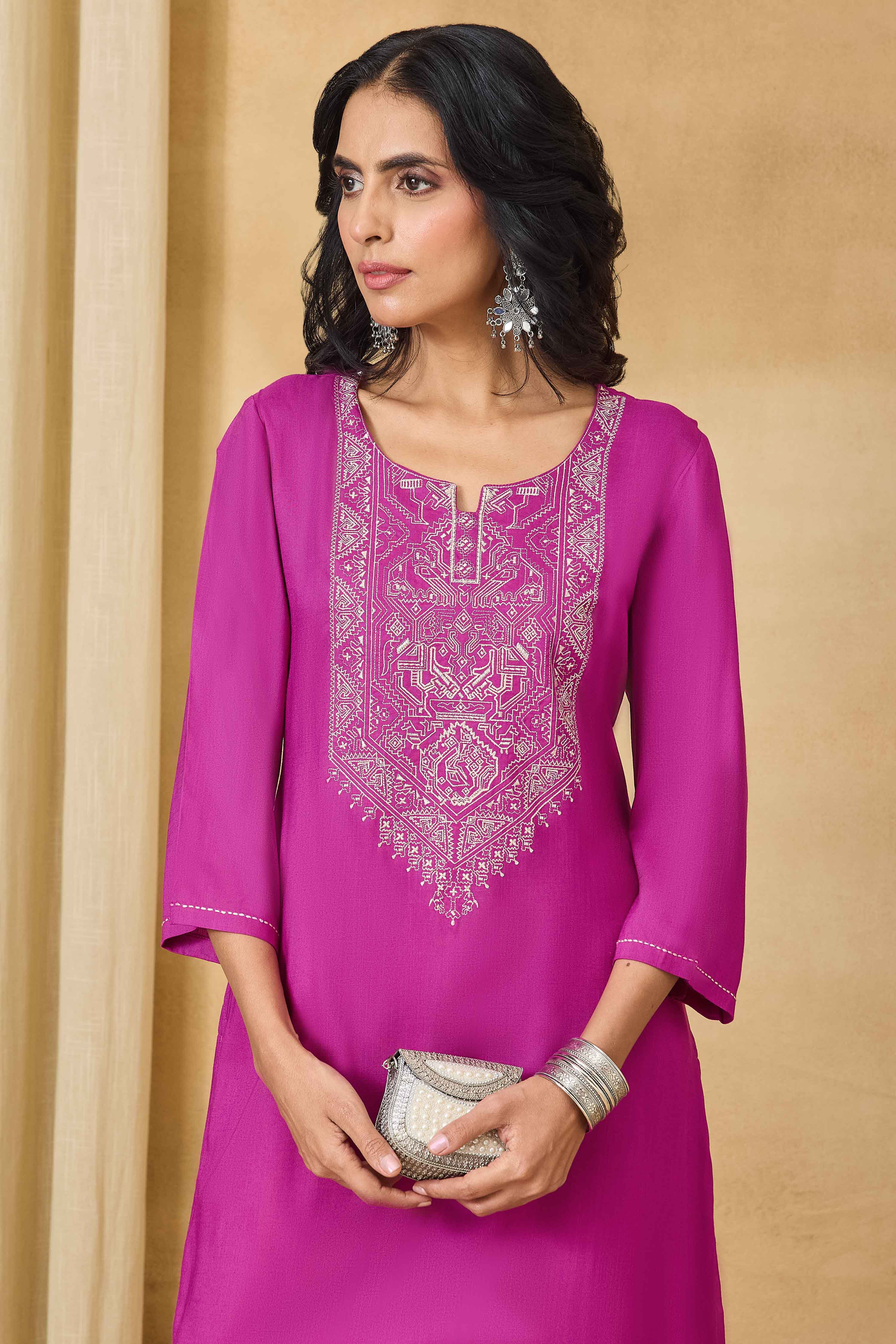 Pink Viscose Rayon Straight Solid Kurta image number 7