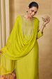 Lime Viscose Blend Straight Printed Suit Set image number 8