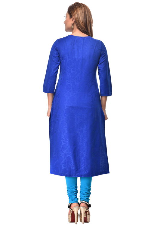Blue Straight Cotton Kurta image number 3