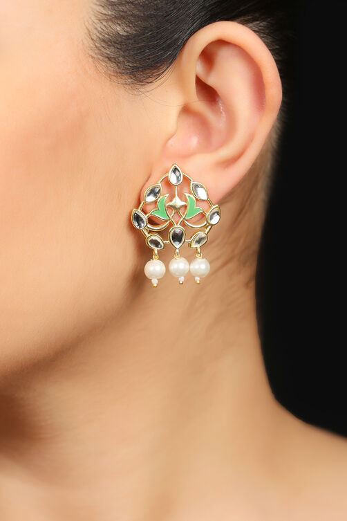 Green Enamel And Pearls Earrings image number 0