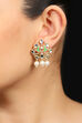 Green Enamel And Pearls Earrings