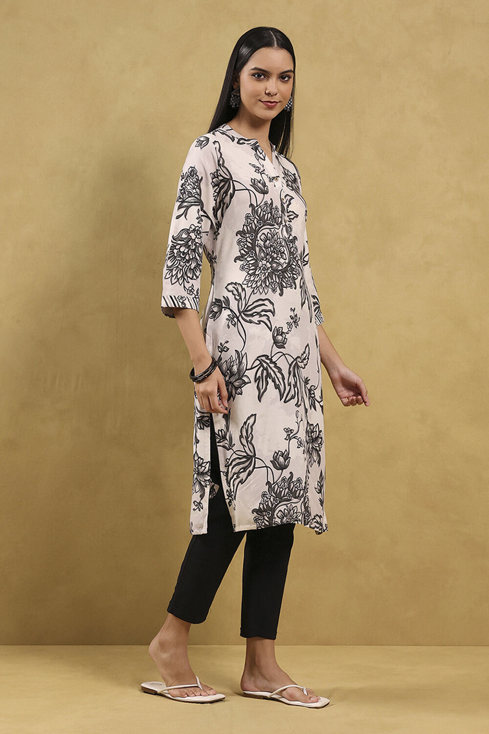 Sea Green Printed Straight Kurta image number 4