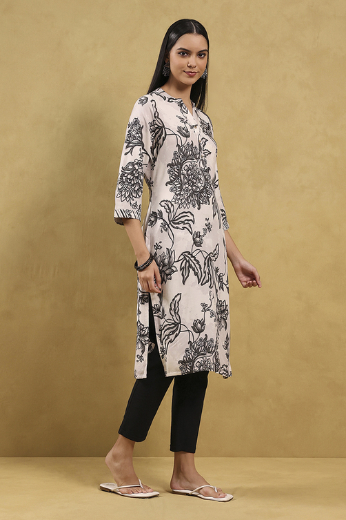 Sea Green Printed Straight Kurta image number 4