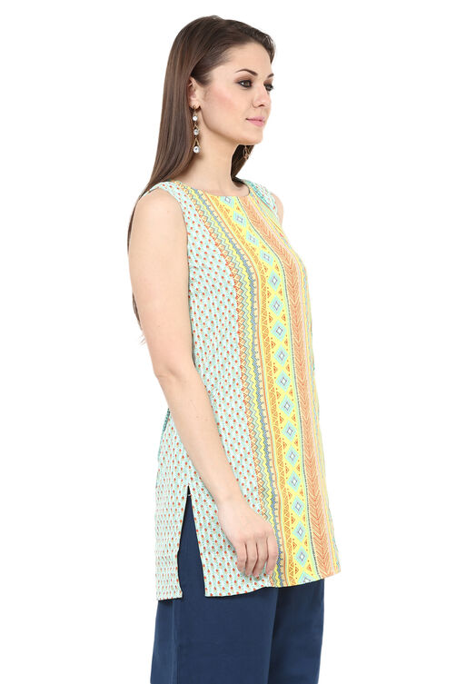 Teal Blue Straight Cotton Indie Top image number 2