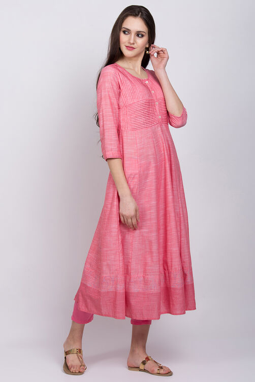 Pink Cotton Anarkali Kurta image number 3