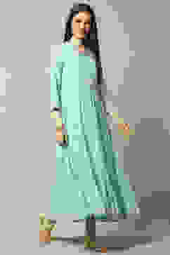 Blue Viscose Shantoon Printed A-line Dress image number 4