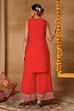 Pink Viscose Blend Straight Solid Suit Set image number 5