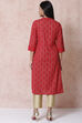 Red Cotton Flax Straight Kurta image number 4