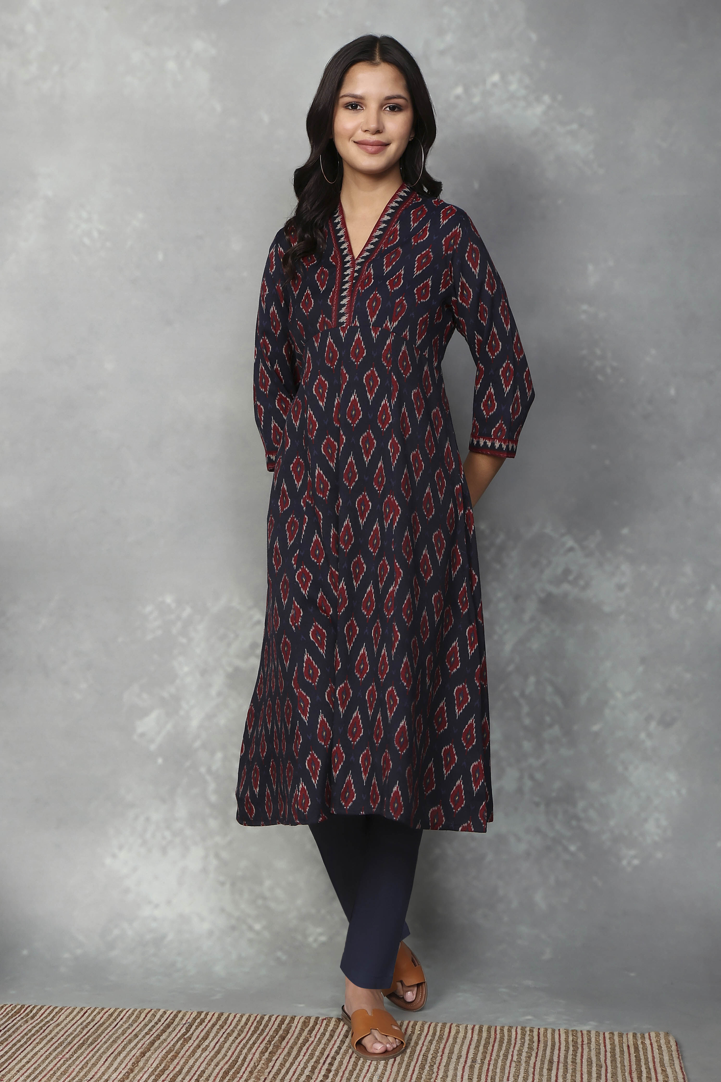 Navy Blue Viscose Polyester A-line & Kalidar Kurtas image number 5