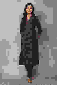 Navy Blue Viscose Polyester A-line & Kalidar Kurtas image number 5