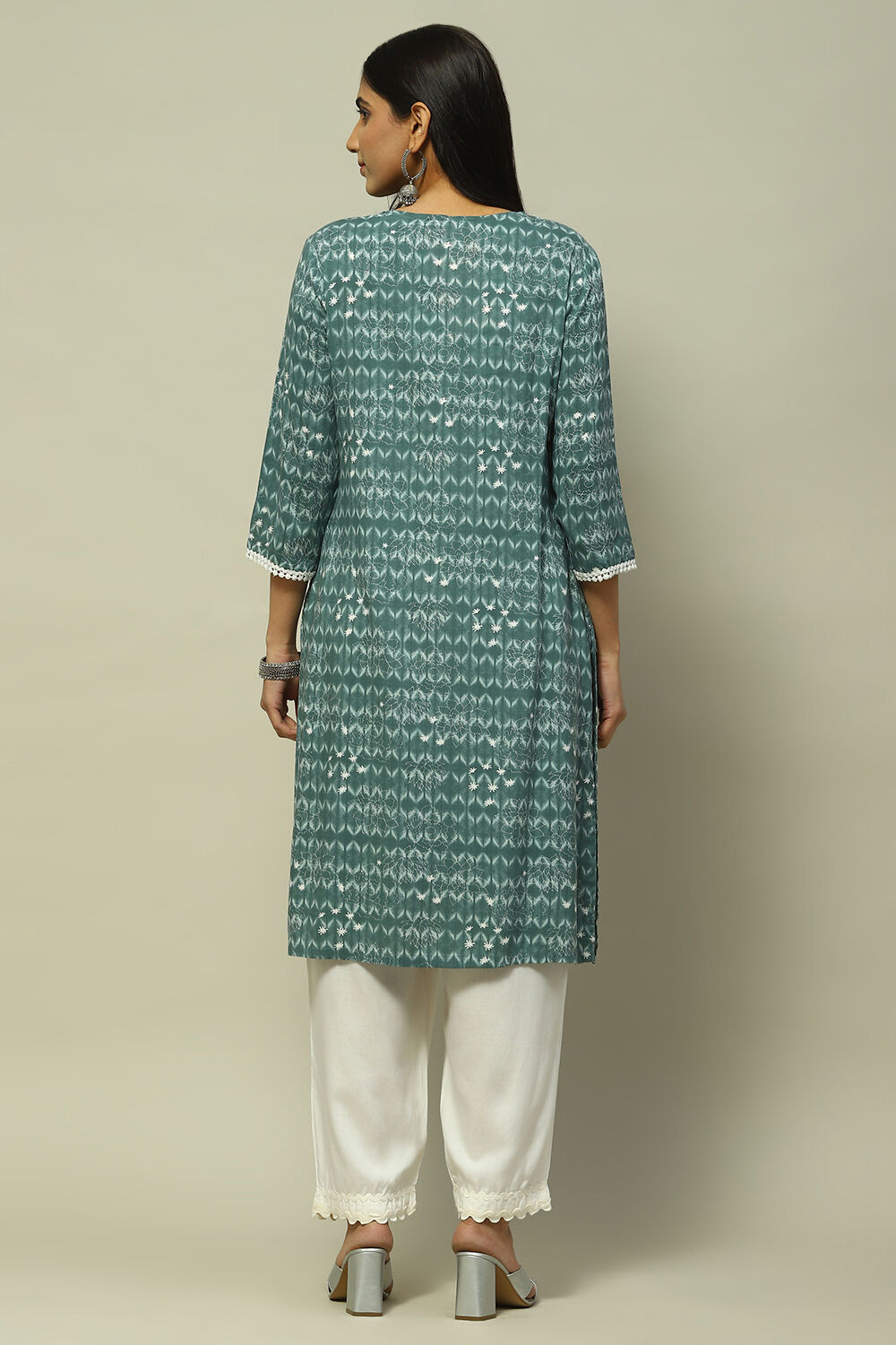 Blue Printed Straight Kurta image number 3