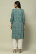 Blue Printed Straight Kurta image number 3