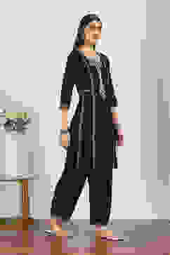 Black Rayon Viscose Rayon Kurta Pants Set image number 5