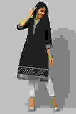 Black Cotton Staight Kurta image number 0