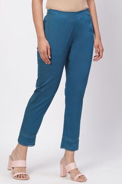 Cobalt Green Solid Slim Pants image number 3