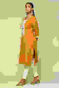 Mustard Polyester Straight Kurta image number 2