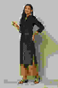 Black LIVA Straight Printed Kurta image number 2