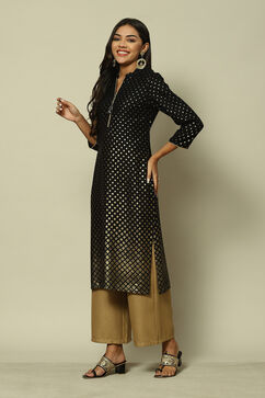 Black LIVA Straight Printed Kurta image number 2