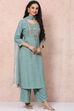Green Viscose Rayon Straight Suit Set image number 6
