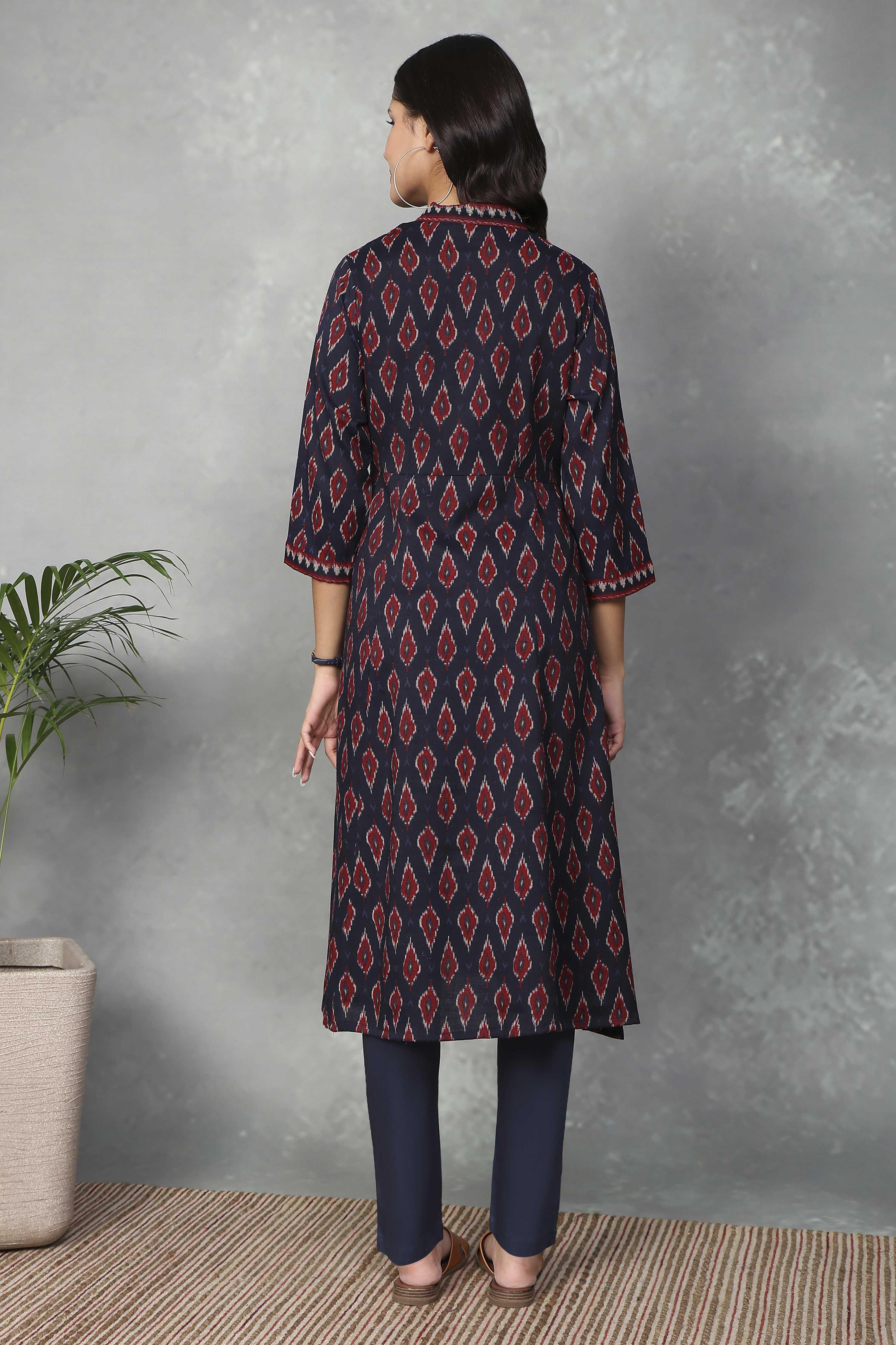Navy Blue Viscose Polyester A-line & Kalidar Kurtas image number 3