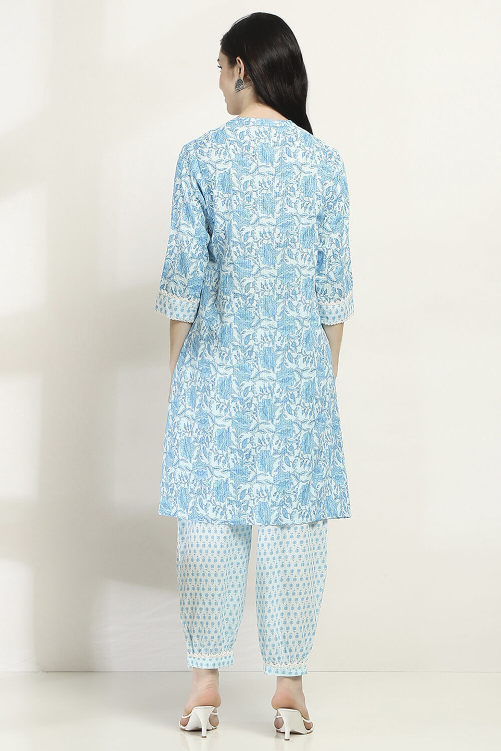 Blue Cotton Printed Straight Suit Set image number 4