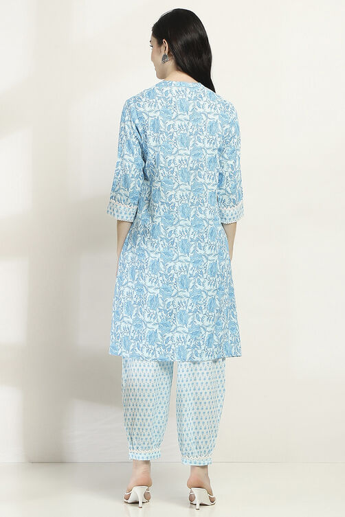 Blue Cotton Straight Set image number 4