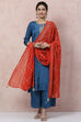 Teal Blue Viscose Straight Suit Set image number 0