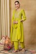 Lime Viscose Blend Straight Printed Suit Set image number 6