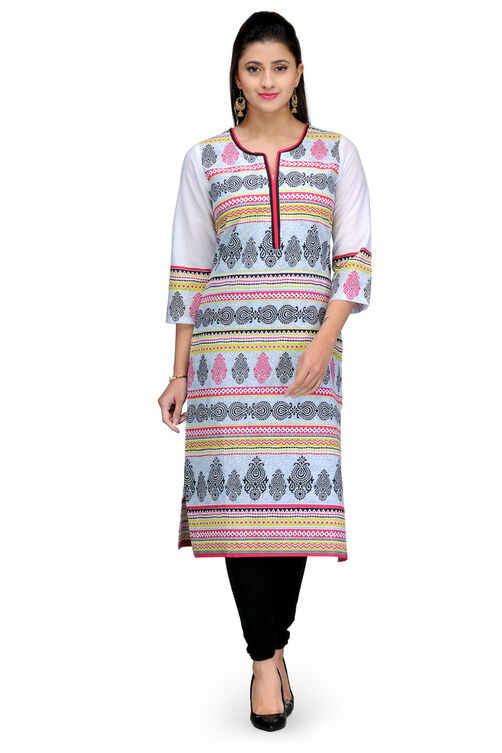 White Cotton Straight Kurta image number 0