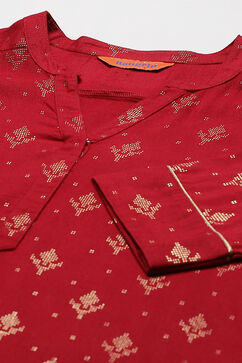 Red Polyester Viscose Straight Kurta image number 1