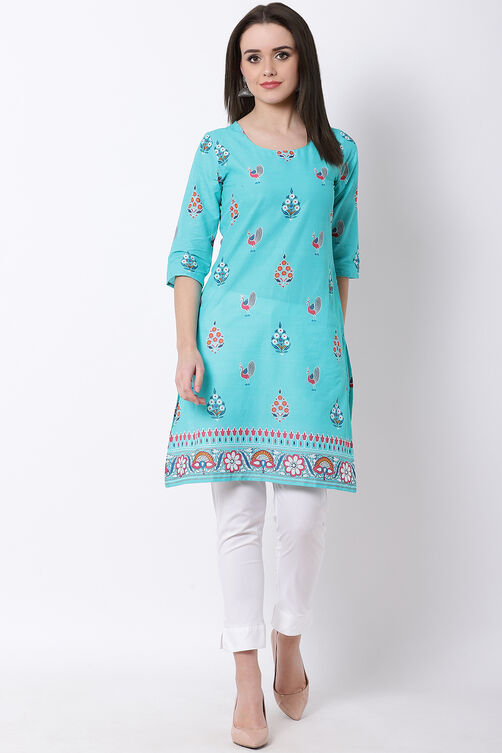 Mint Green Cotton Straight Kurta image number 0
