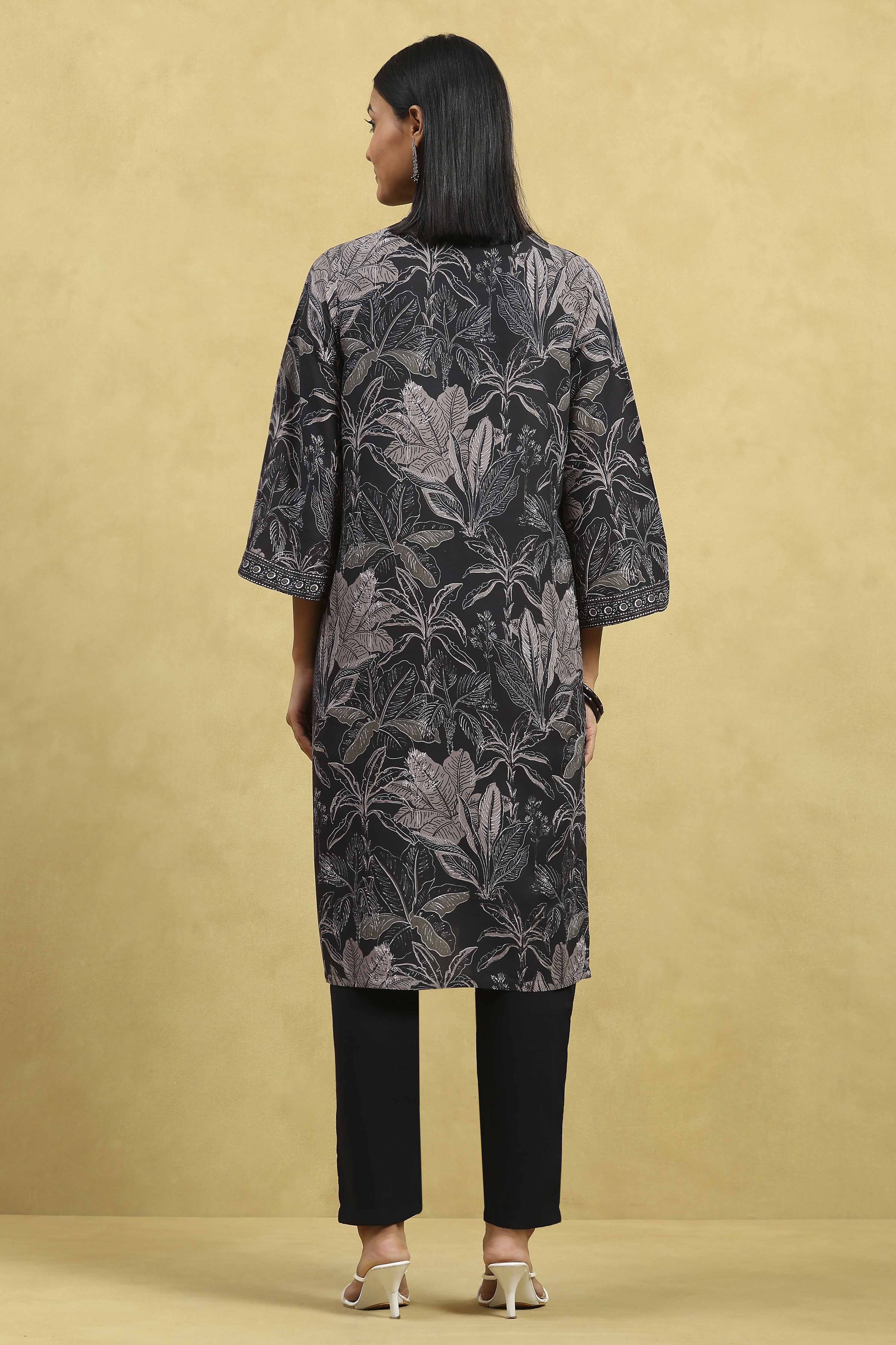 Black Viscose Rayon Printed Straight Kurta image number 3